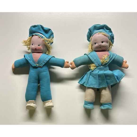 Vtg 1940’s Ethnic Hungary Girl And Boy Sailor Dolls Cloth Body Celluloid Face - Picture 1 of 4